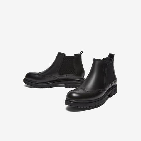 Bata切尔西靴男2024冬商场新款牛皮英伦风通勤布洛克低靴Z6109DD4