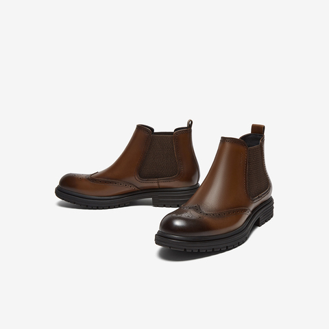 Bata切尔西靴男2024冬商场新款牛皮英伦风通勤布洛克低靴Z6109DD4