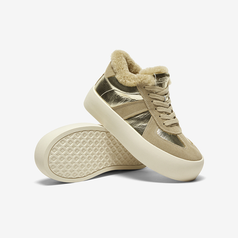 Bata休闲鞋女2024冬商场新款通勤牛剖皮运动厚底毛毛鞋05651DM4