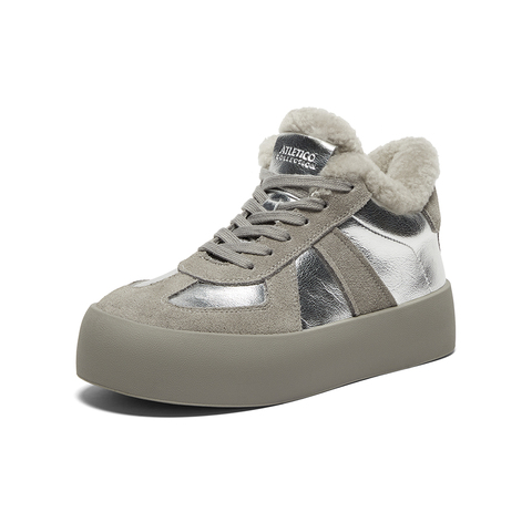 Bata休闲鞋女2024冬商场新款通勤牛剖皮运动厚底毛毛鞋05651DM4