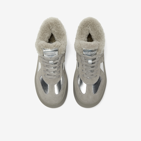 Bata休闲鞋女2024冬商场新款通勤牛剖皮运动厚底毛毛鞋05651DM4