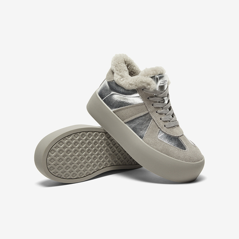 Bata休闲鞋女2024冬商场新款通勤牛剖皮运动厚底毛毛鞋05651DM4