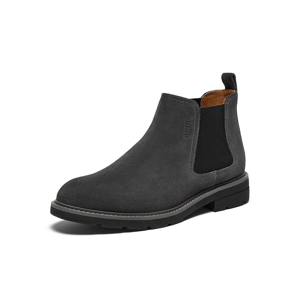 Bata切尔西男2024冬商场新款英伦通勤牛剖皮百搭通勤低靴11616DD4