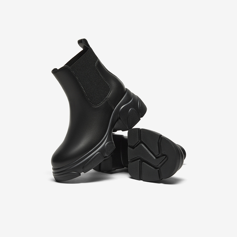 Bata切尔西靴女2024冬季商场新款牛皮英伦粗跟通勤短筒靴UKA06DD4