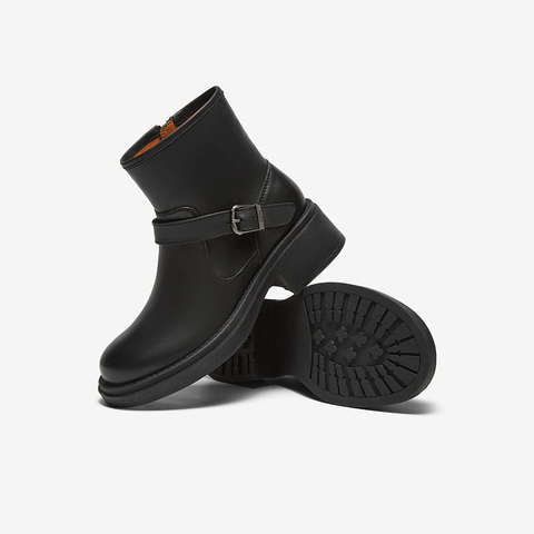 Bata时装靴女2024冬季新款英伦风粗跟牛皮通勤百搭短筒靴AGR41DD4