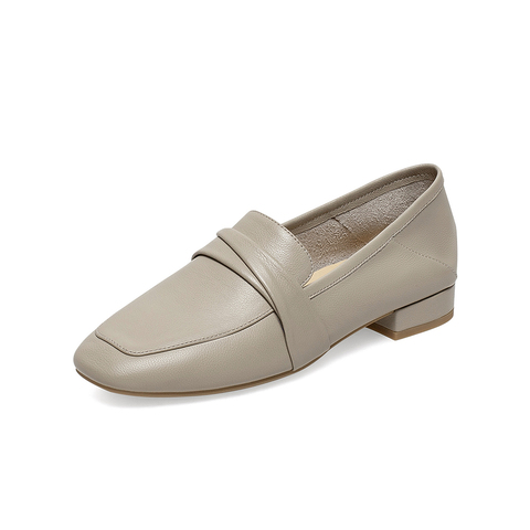 Bata乐福鞋女秋新款英伦风牛皮通勤百搭慕斯鞋一脚蹬42057CA4