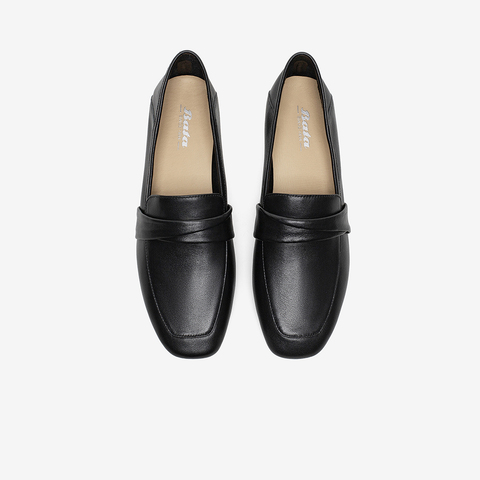 Bata乐福鞋女秋新款英伦风牛皮通勤百搭慕斯鞋一脚蹬42057CA4