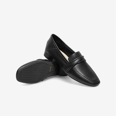 Bata乐福鞋女秋新款英伦风牛皮通勤百搭慕斯鞋一脚蹬42057CA4