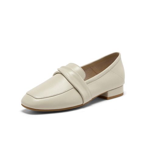 Bata一脚蹬女秋季新款英伦通勤牛皮平底舒适乐福鞋42057CA4