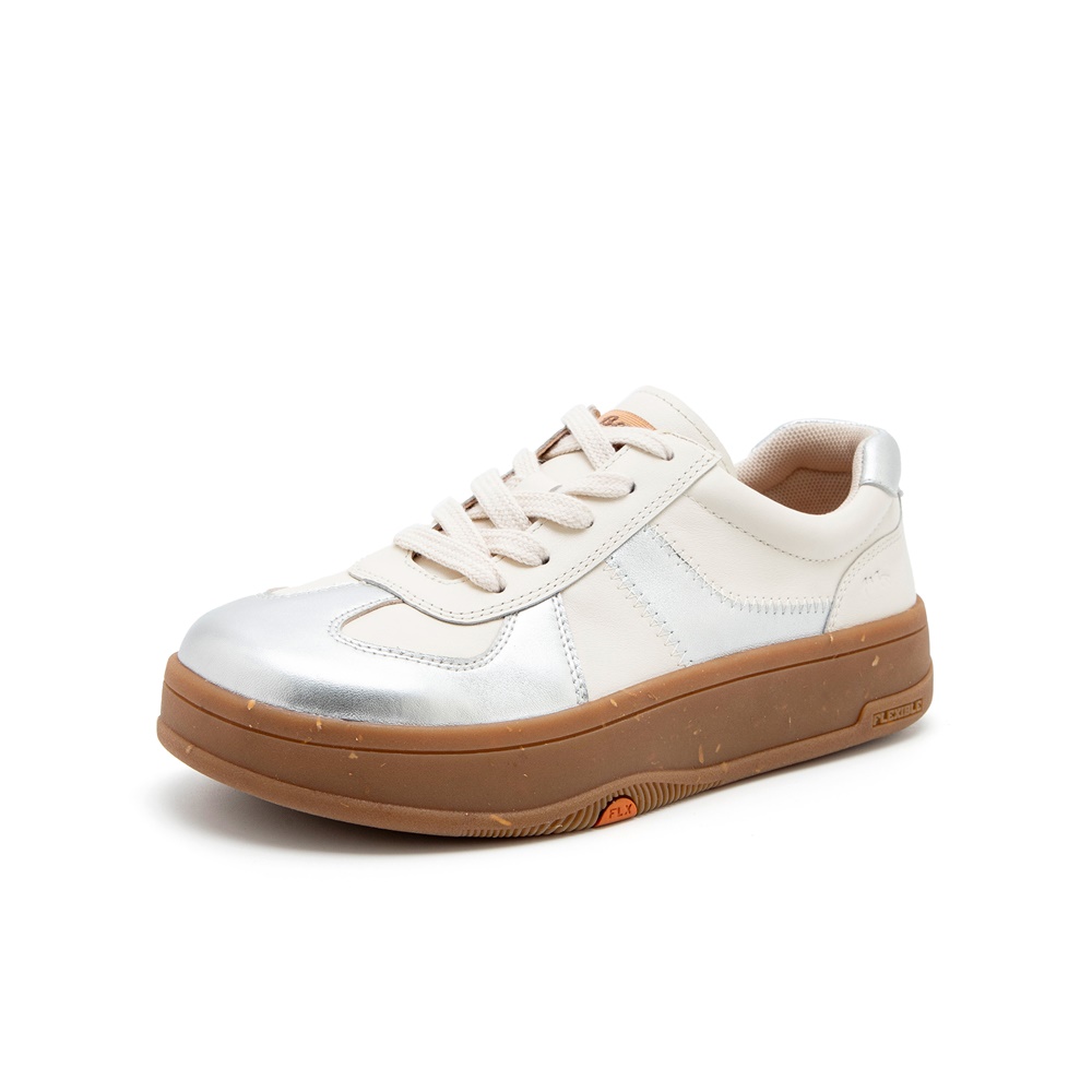 Bata休闲鞋女2024秋新款牛皮通勤百搭拼色徳训厚底板鞋AGU23CM4