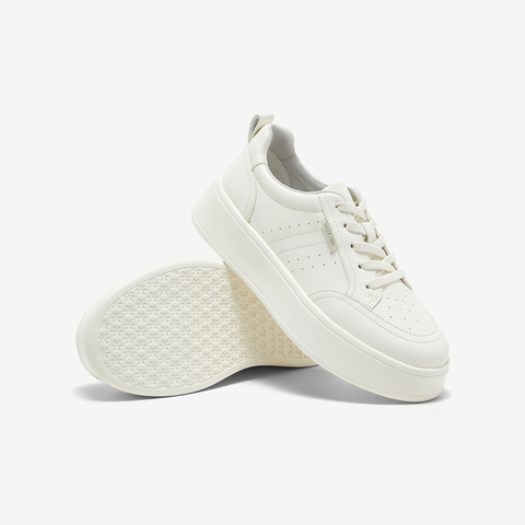 Bata小白鞋女2025春季商场新款百搭牛皮通勤运动厚底单鞋UNA02AM5