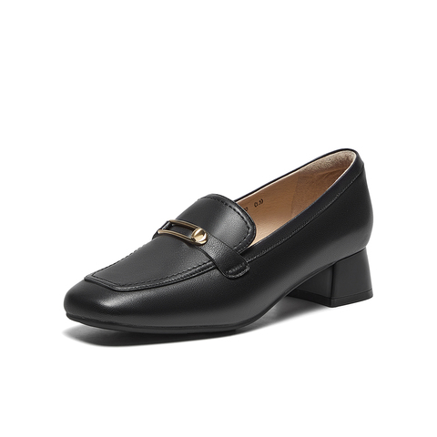 Bata乐福鞋女2025春商场新款英伦羊皮通勤粗跟软底一脚蹬ANE12AA5