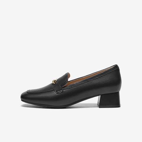 Bata乐福鞋女2025春商场新款英伦羊皮通勤粗跟软底一脚蹬ANE12AA5