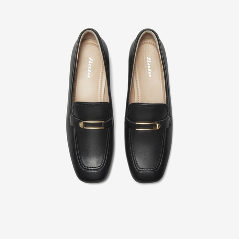 Bata乐福鞋女2025春商场新款英伦羊皮通勤粗跟软底一脚蹬ANE12AA5