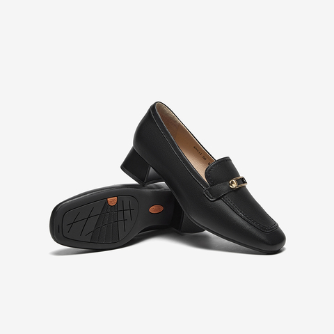 Bata乐福鞋女2025春商场新款英伦羊皮通勤粗跟软底一脚蹬ANE12AA5