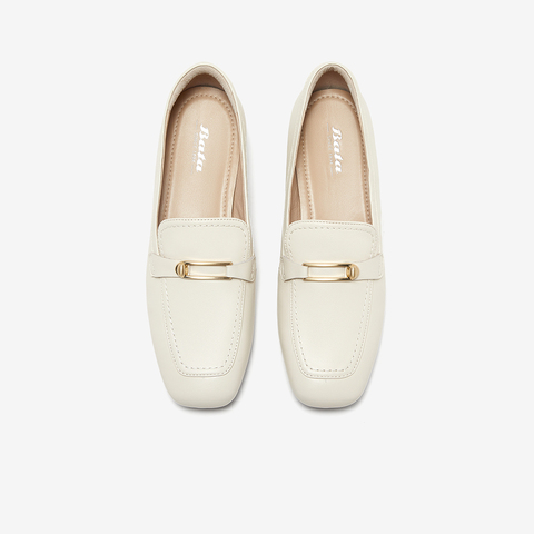 Bata乐福鞋女2025春商场新款英伦羊皮通勤粗跟软底一脚蹬ANE12AA5