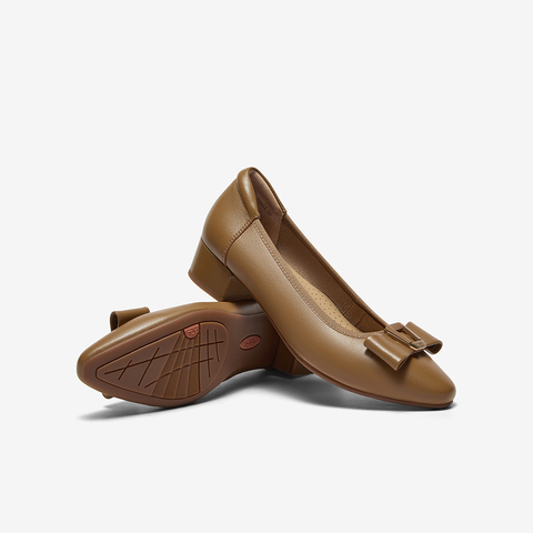 Bata浅口单鞋女2025春商场新款羊皮粗跟通勤蝴蝶结单鞋6296DAQ5