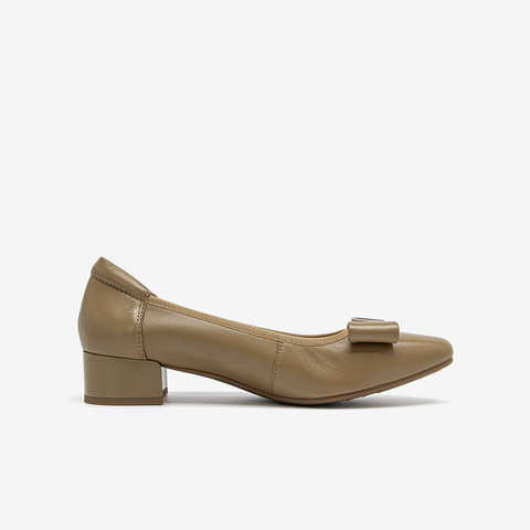 Bata浅口单鞋女2025春商场新款羊皮粗跟通勤蝴蝶结单鞋6296DAQ5