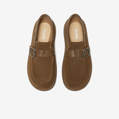 Bata袋鼠鞋女2025春商场新款百搭牛剖皮厚底百搭软底单鞋AGU26AM5