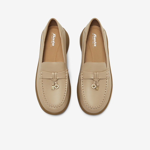 Bata乐福鞋女2025春商场新款复古英伦厚底牛皮通勤一脚蹬WRVG4AA5