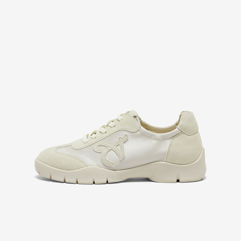 Bata休闲鞋女2025春商场新款百搭牛剖皮厚底鱼骨运动单鞋TH022AM5