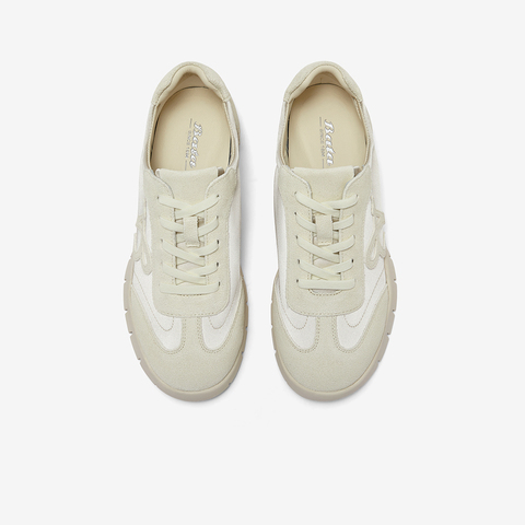 Bata休闲鞋女2025春商场新款百搭牛剖皮厚底鱼骨运动单鞋TH022AM5