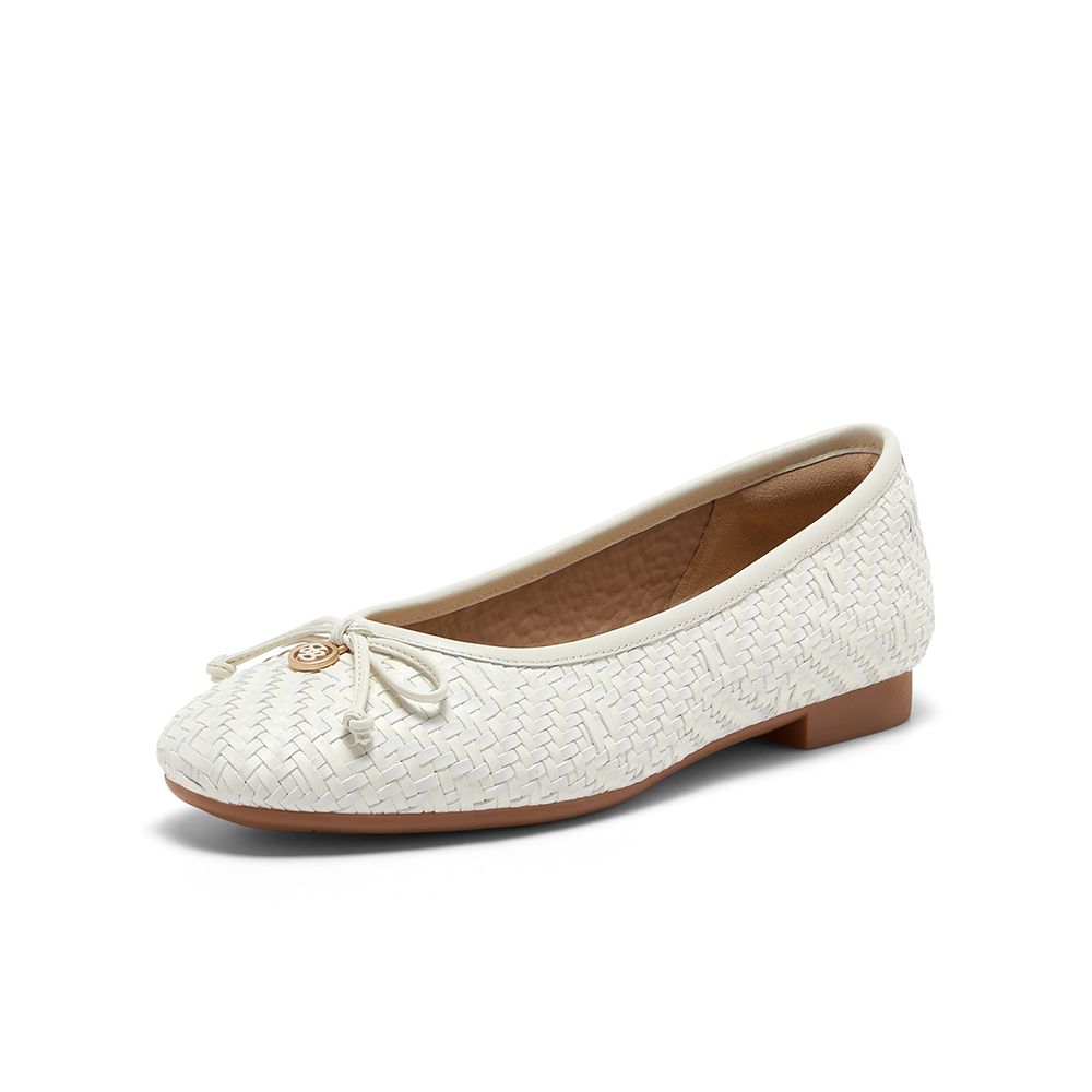 Bata浅口单鞋女2025春季商场新款优雅编织通勤软底单鞋AMV47AQ5