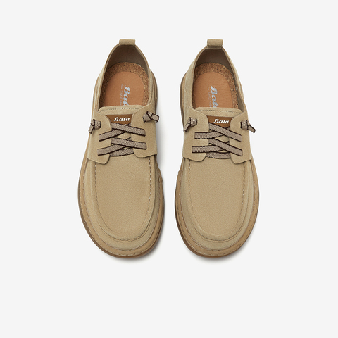 Bata休闲皮鞋男2025春季新款百搭牛剖层皮通勤商务皮鞋W6601AM5