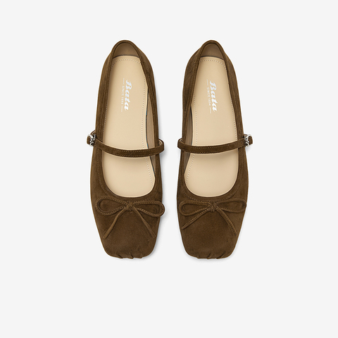 Bata玛丽珍女2025春季新款羊皮百搭通勤浅口芭蕾舞鞋25061AQ5