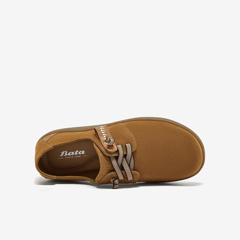 Bata袋鼠鞋女2025春商场新款百搭牛剖皮厚底百搭软底单鞋AVH13AM5