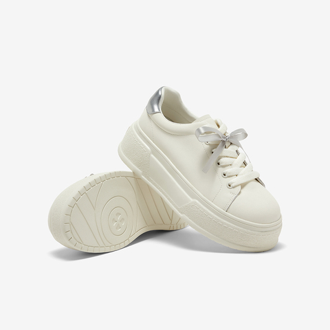 Bata小白鞋女2025春季新款厚底透气休闲运动板鞋25108AM5