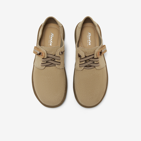 Bata袋鼠鞋女2025春商场新款百搭牛剖皮厚底百搭软底单鞋AVH13AM5