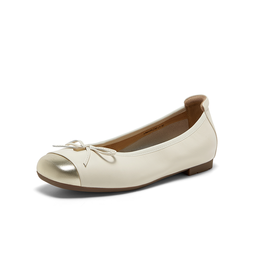 Bata浅口单鞋女2025春商场新款小香风牛皮通勤软底奶奶鞋UMX06AQ5