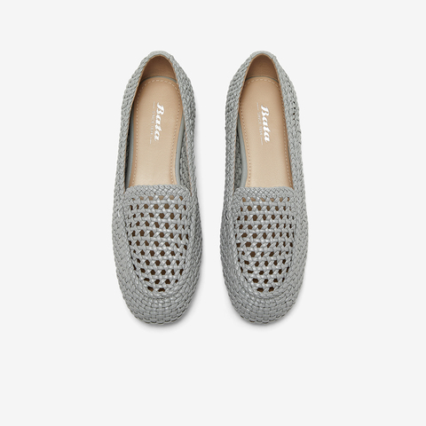 Bata乐福鞋女2025夏季商场新款编织英伦风牛皮通勤一脚蹬AVL23BA5