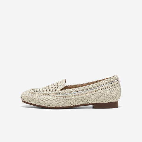 Bata乐福鞋女2025夏季商场新款编织英伦风牛皮通勤一脚蹬AVL23BA5