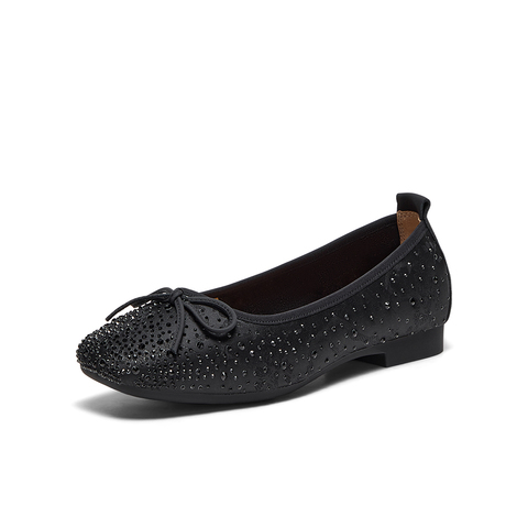 Bata浅口单鞋女2025春季新款通勤钻饰蝴蝶结通勤单鞋22295AQ5