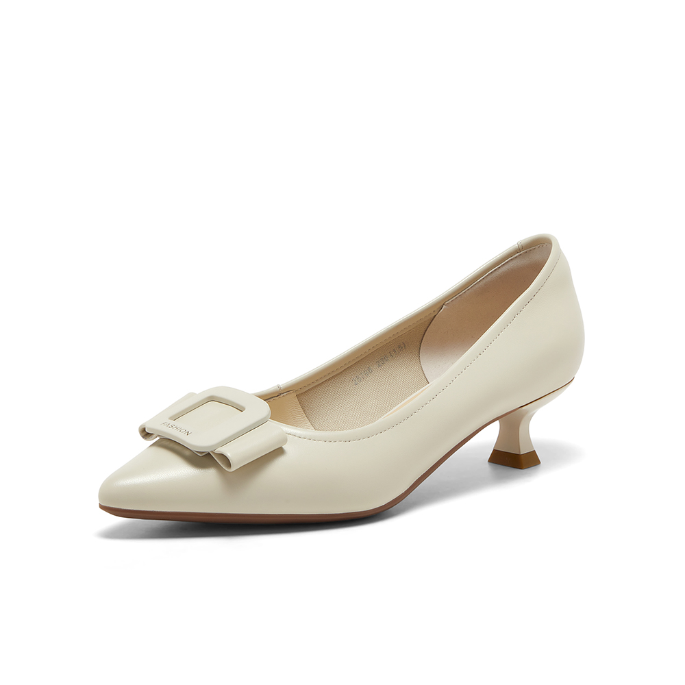 Bata浅口单鞋女2025春季新款羊皮优雅软底通勤高跟鞋25798AQ5