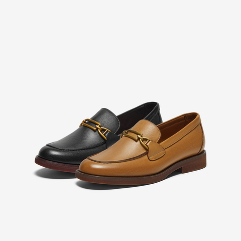 Bata乐福鞋女2025春商场新款复古英伦风牛皮通勤粗跟单鞋ATA32AA5