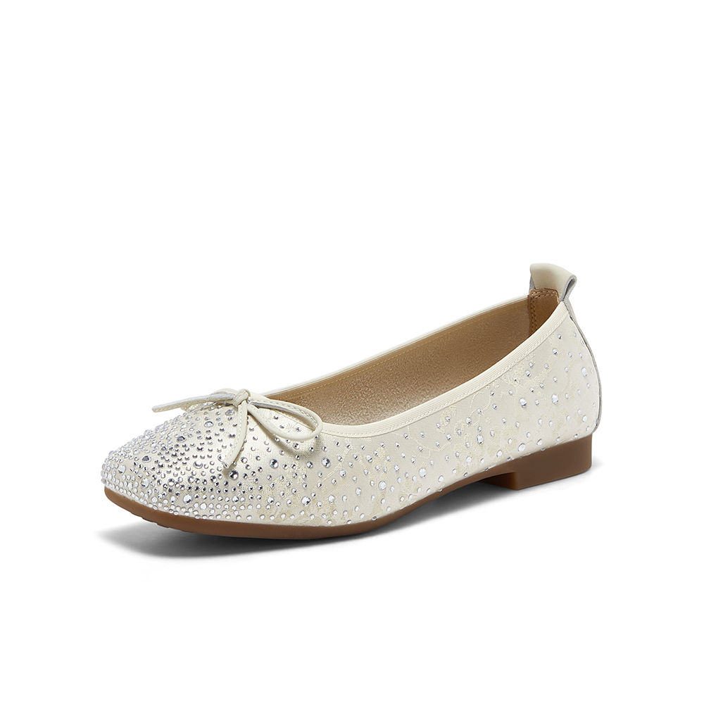 Bata浅口单鞋女2025春季新款通勤钻饰蝴蝶结通勤单鞋22295AQ5