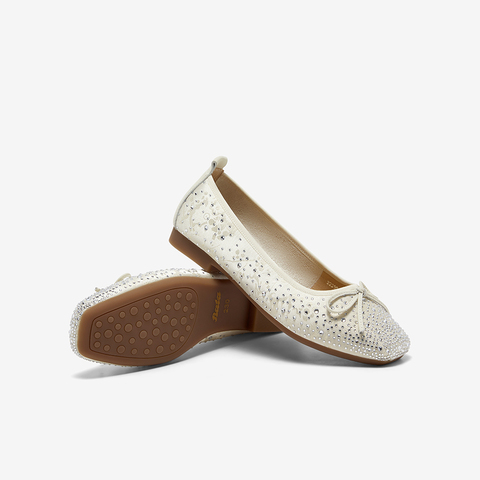 Bata浅口单鞋女2025春季新款通勤钻饰蝴蝶结通勤单鞋22295AQ5