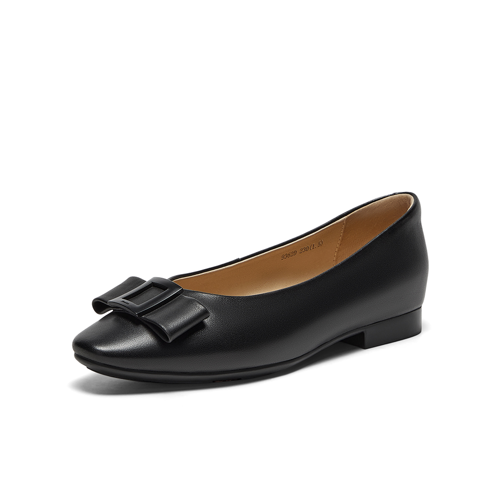 Bata浅口单鞋女2025春商场舒适通勤羊皮软底蝴蝶结奶奶鞋9362DAQ5