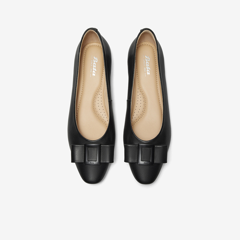 Bata浅口单鞋女2025春商场舒适通勤羊皮软底蝴蝶结奶奶鞋9362DAQ5