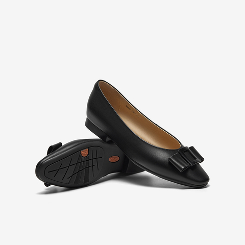 Bata浅口单鞋女2025春商场舒适通勤羊皮软底蝴蝶结奶奶鞋9362DAQ5