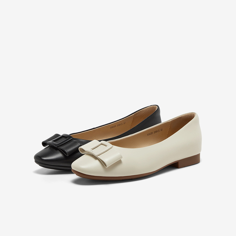 Bata浅口单鞋女2025春商场舒适通勤羊皮软底蝴蝶结奶奶鞋9362DAQ5