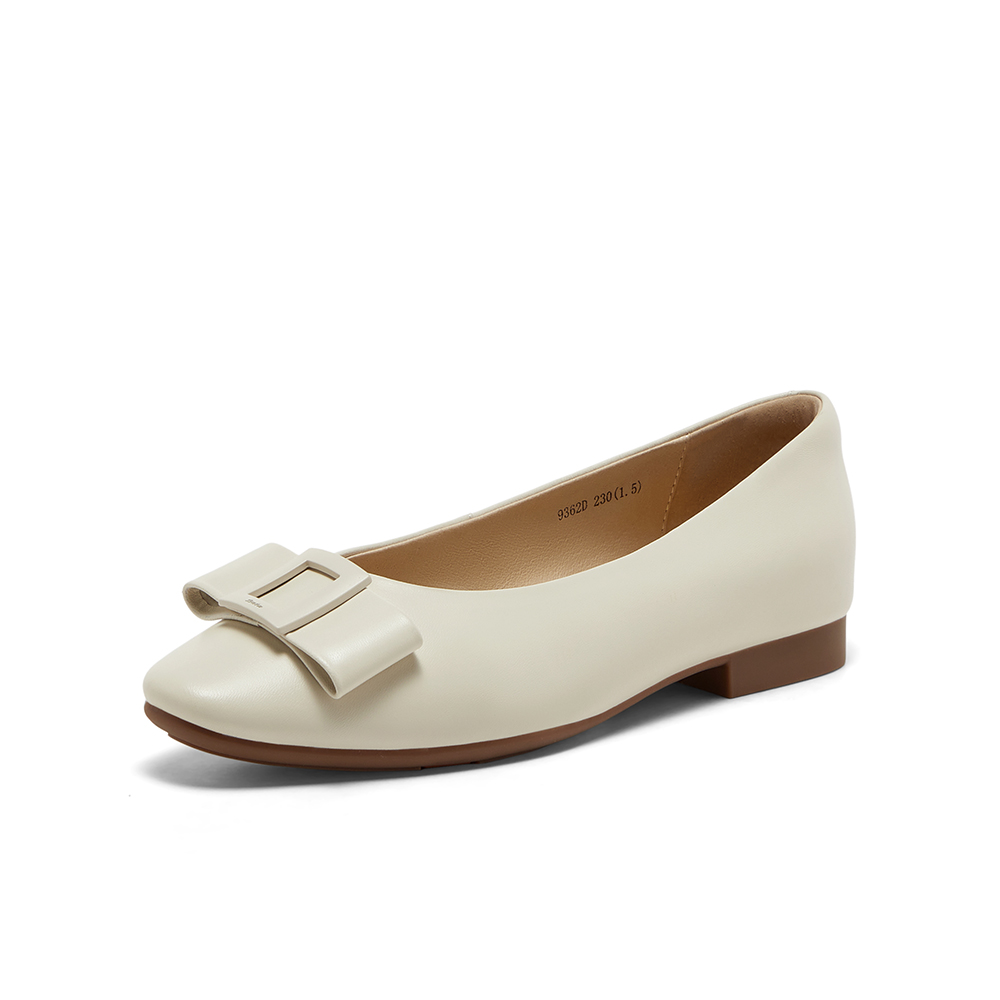 Bata浅口单鞋女2025春商场舒适通勤羊皮软底蝴蝶结奶奶鞋9362DAQ5