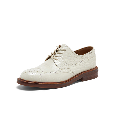 Bata英伦布洛克女2025春商场新款牛皮单鞋RED LABEL红标15511AM5