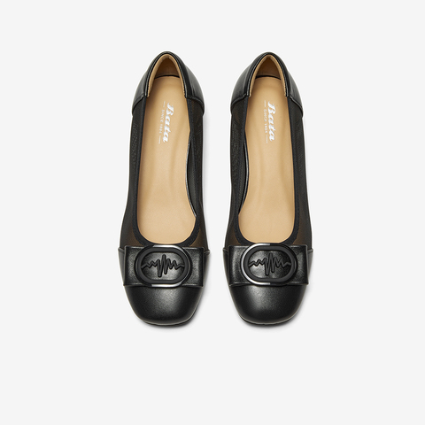 Bata浅口单鞋女2025夏季新款通勤粗跟羊皮透气优雅奶奶鞋88161BQ5