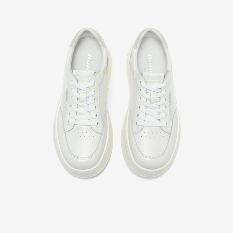 Bata小白鞋女2025夏季商场新款牛皮厚底透气休闲运动板鞋UNA07BM5