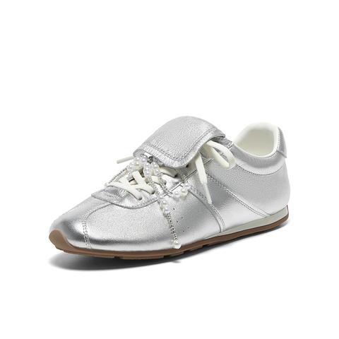 Bata小白鞋女2025夏季新款透气休闲德训珠珠百搭通勤鞋50081BM5