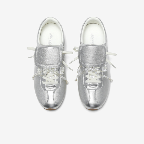 Bata小白鞋女2025夏季新款透气休闲德训珠珠百搭通勤鞋50081BM5